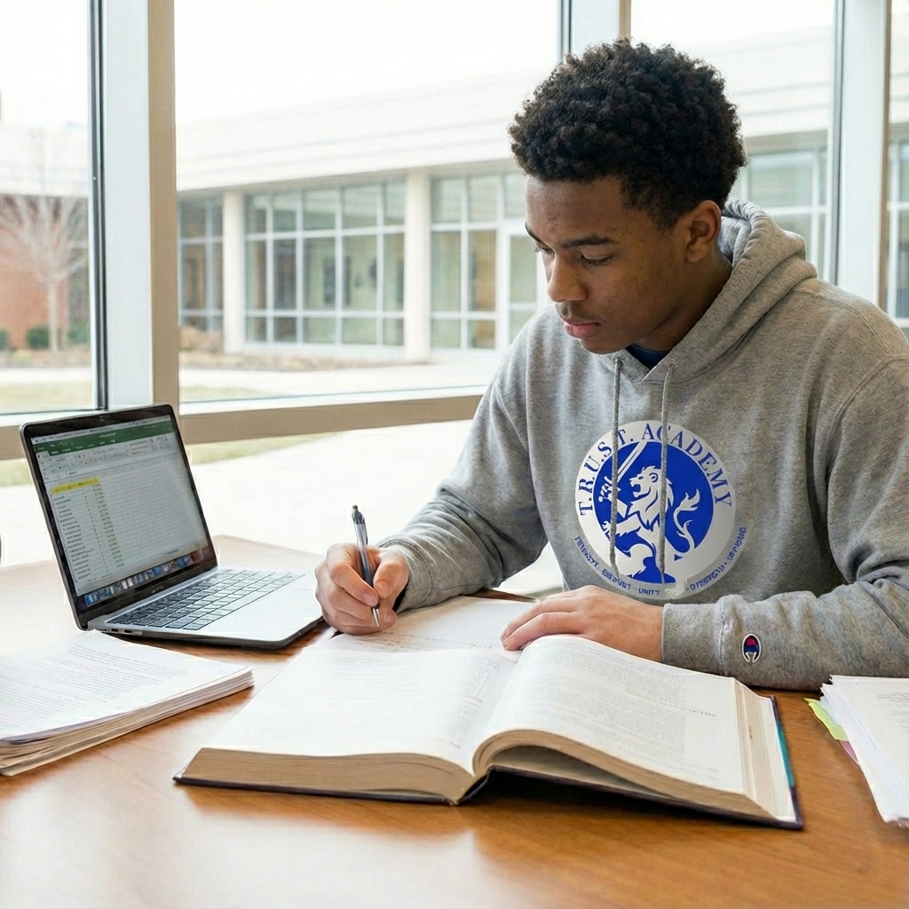 Student athlete studying